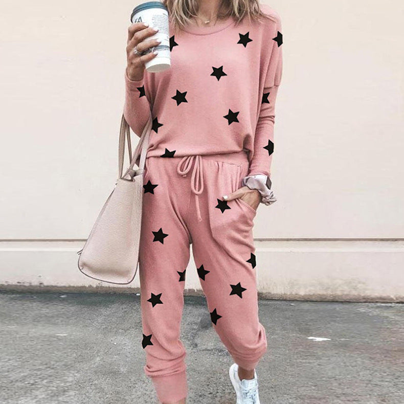 Women's Floral Print Loungewear Set with Elastic Waist