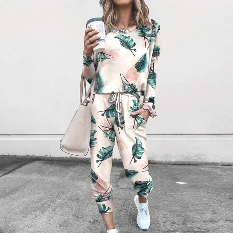 Women's Floral Print Loungewear Set with Elastic Waist