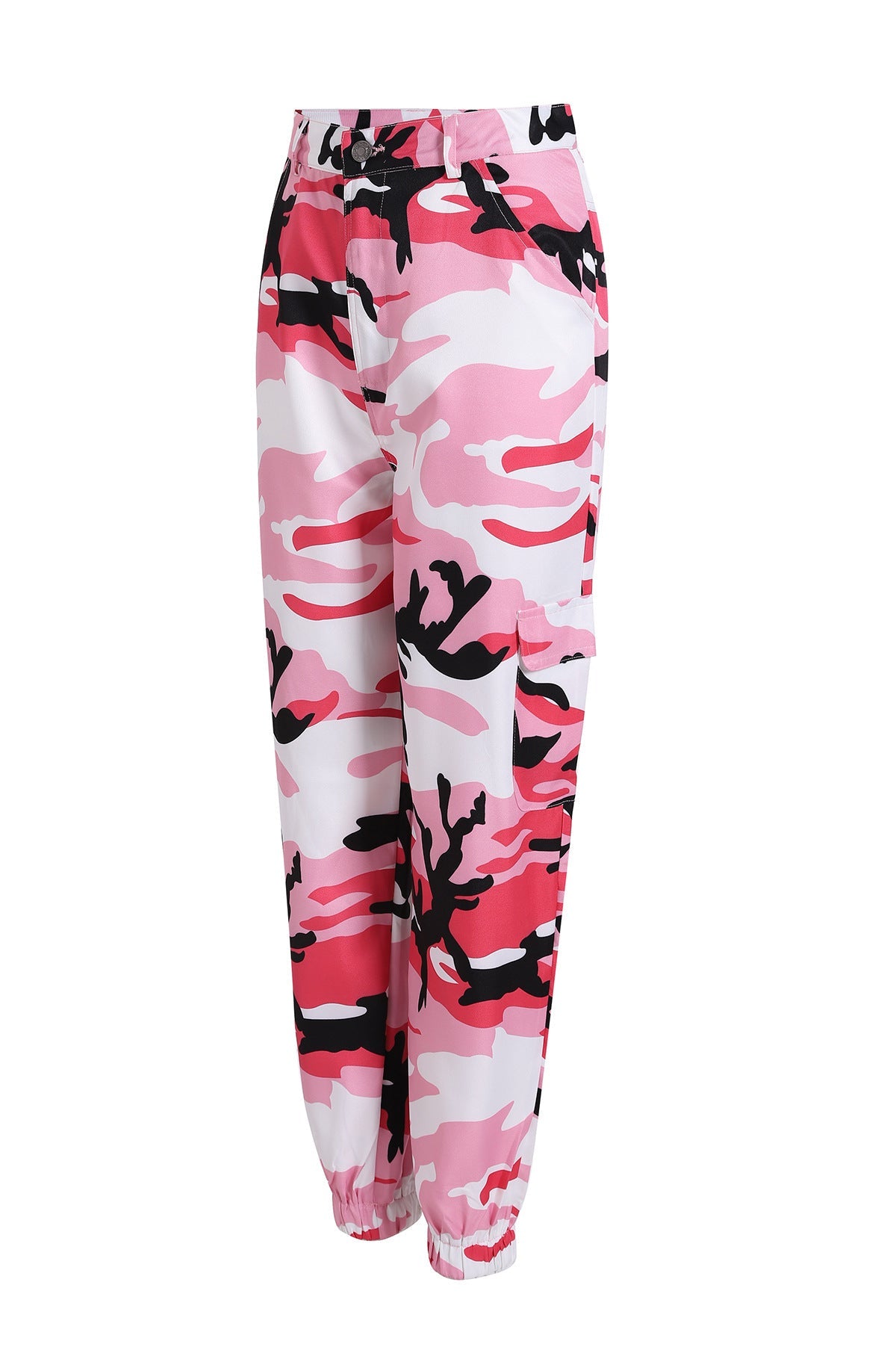 Women's Camouflage Cargo Pants with Elastic Waistband and Practical Pockets