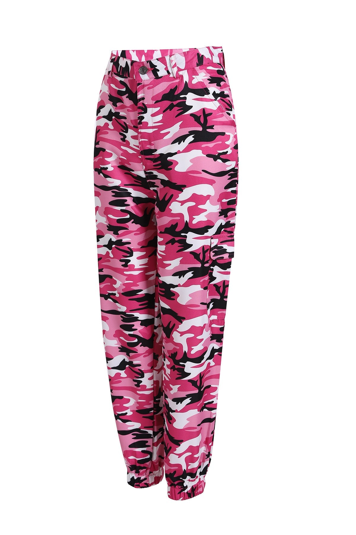 Women's Camouflage Cargo Pants with Elastic Waistband and Practical Pockets