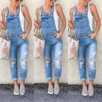 Women's Denim Overalls with Distressed Details