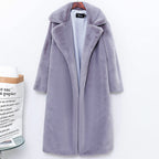Women's Elegant and Voluminous Faux Fur Coat with Wide Collar