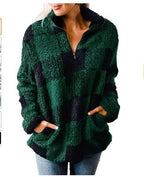 Women's Fleece Pullover with Plaid Pattern