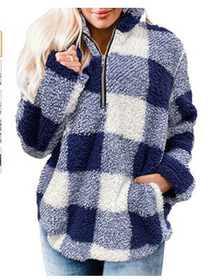 Women's Fleece Pullover with Plaid Pattern