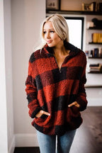 Women's Fleece Pullover with Plaid Pattern