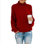 Cozy Women's Knit Sweater with High Collar and Soft Texture