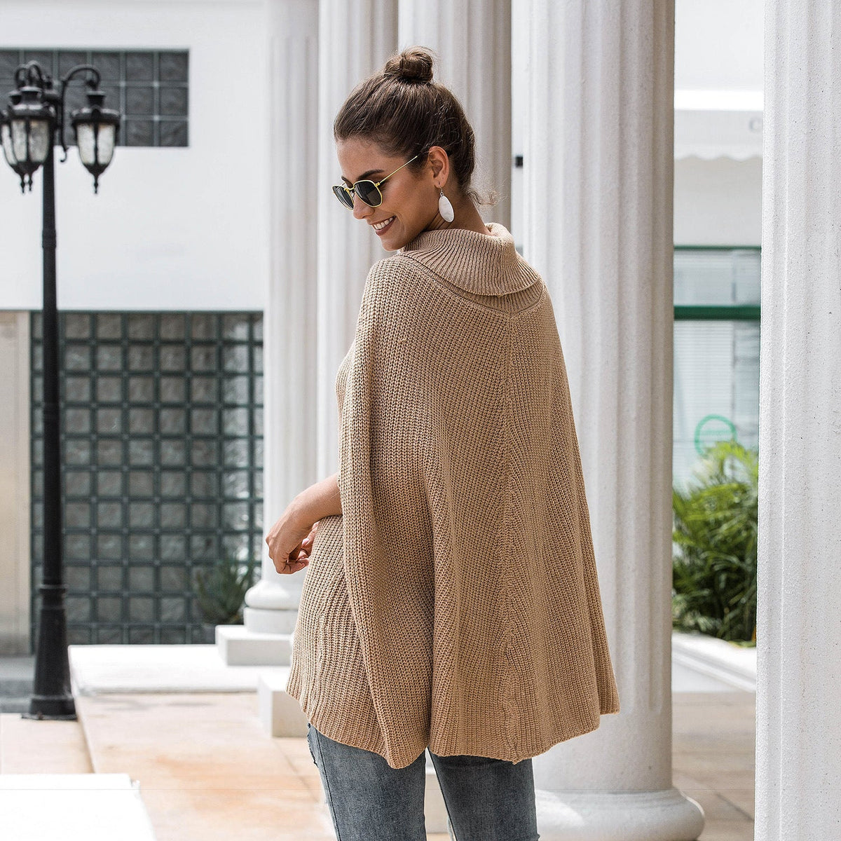 Women's Cape Sweater with Textured Design and Wide Cut