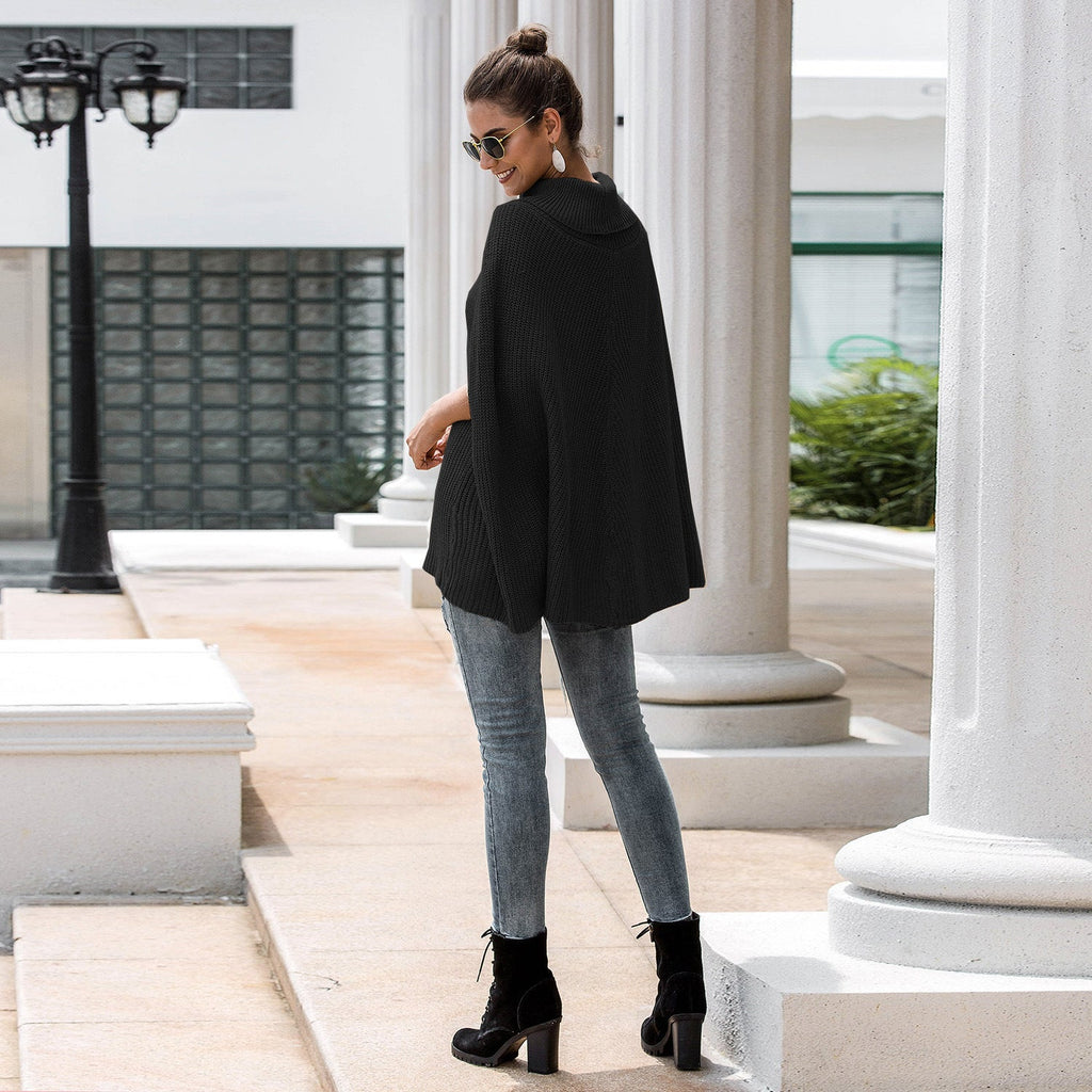 Women's Cape Sweater with Textured Design and Wide Cut