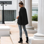 Women's Cape Sweater with Textured Design and Wide Cut