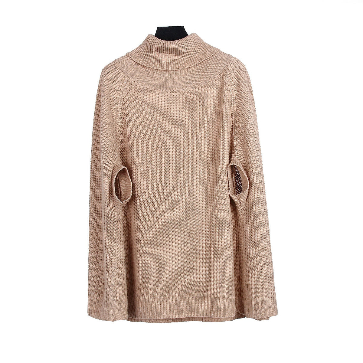 Women's Cape Sweater with Textured Design and Wide Cut