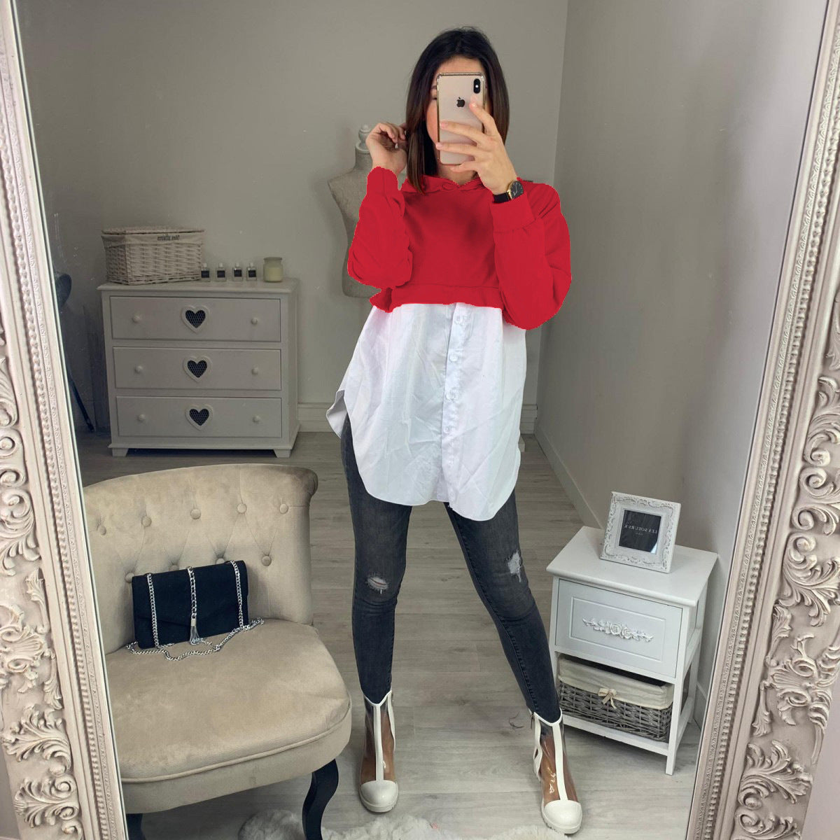 Women's Cropped Hoodie with Blouse Detail