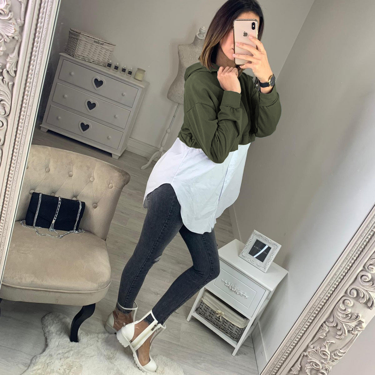 Women's Cropped Hoodie with Blouse Detail