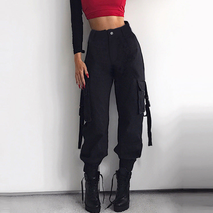 Women's Cargo Pants with Elastic Waist and Practical Side Pockets