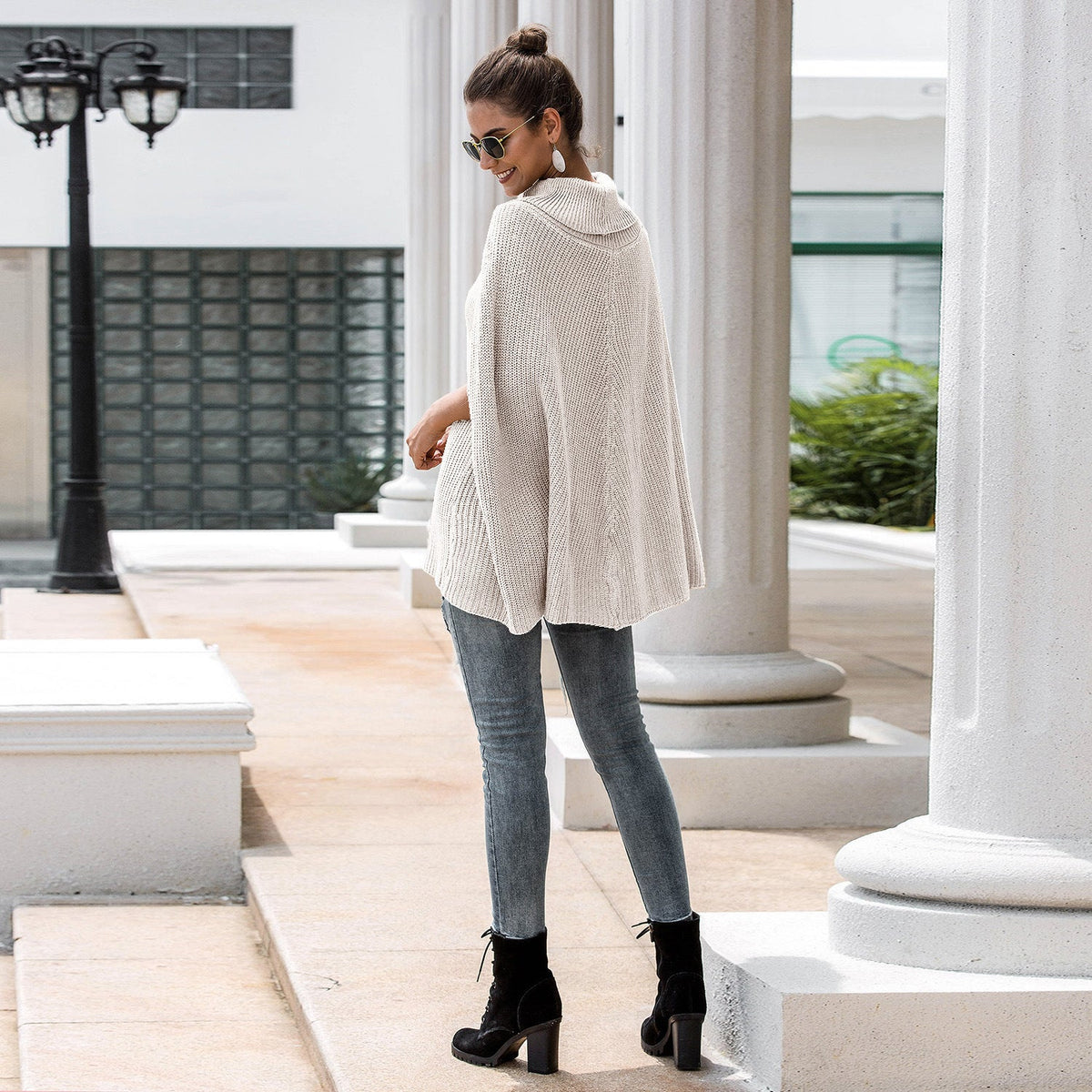 Women's Cape Sweater with Textured Design and Wide Cut