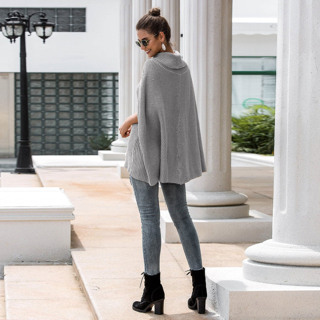 Women's Cape Sweater with Textured Design and Wide Cut