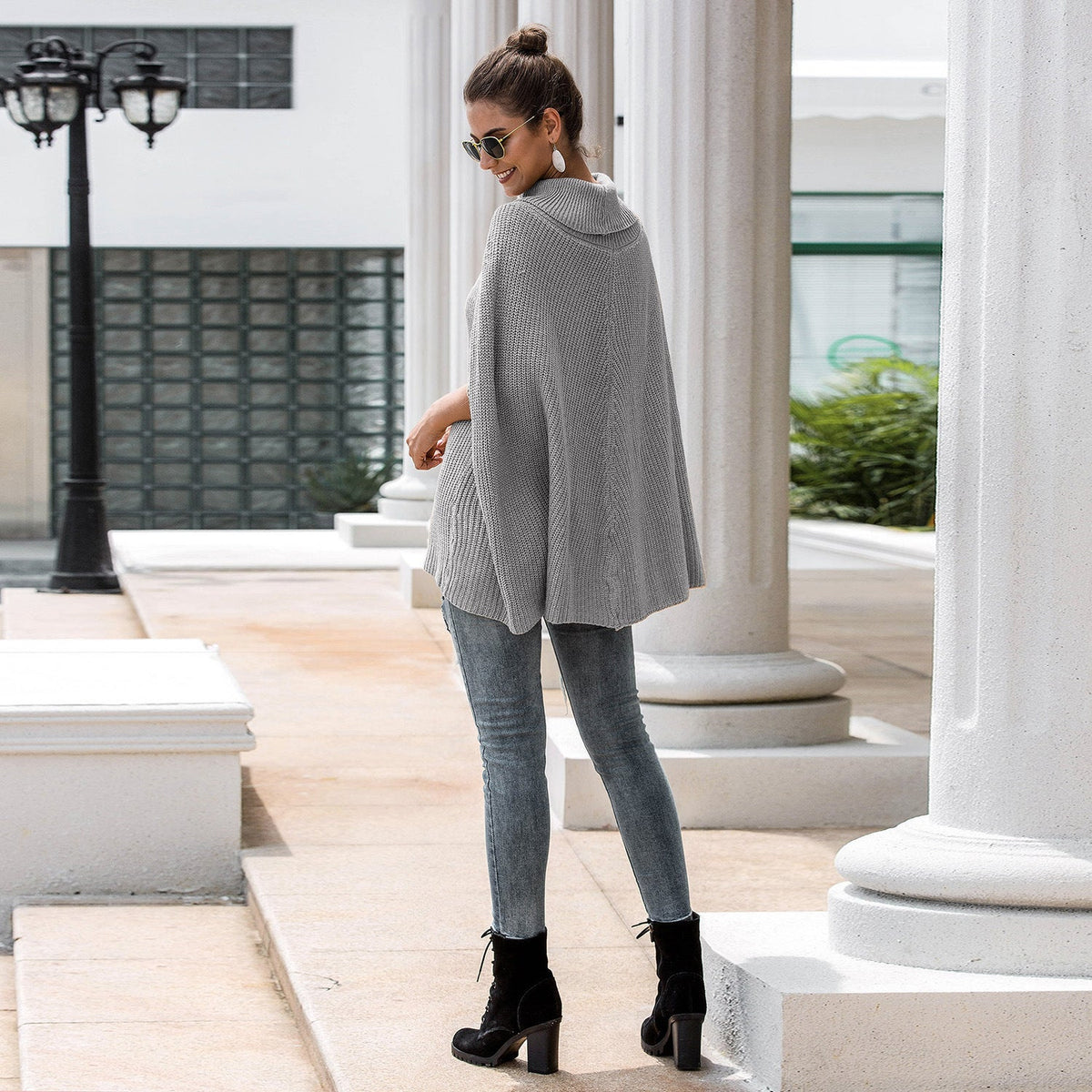 Women's Cape Sweater with Textured Design and Wide Cut