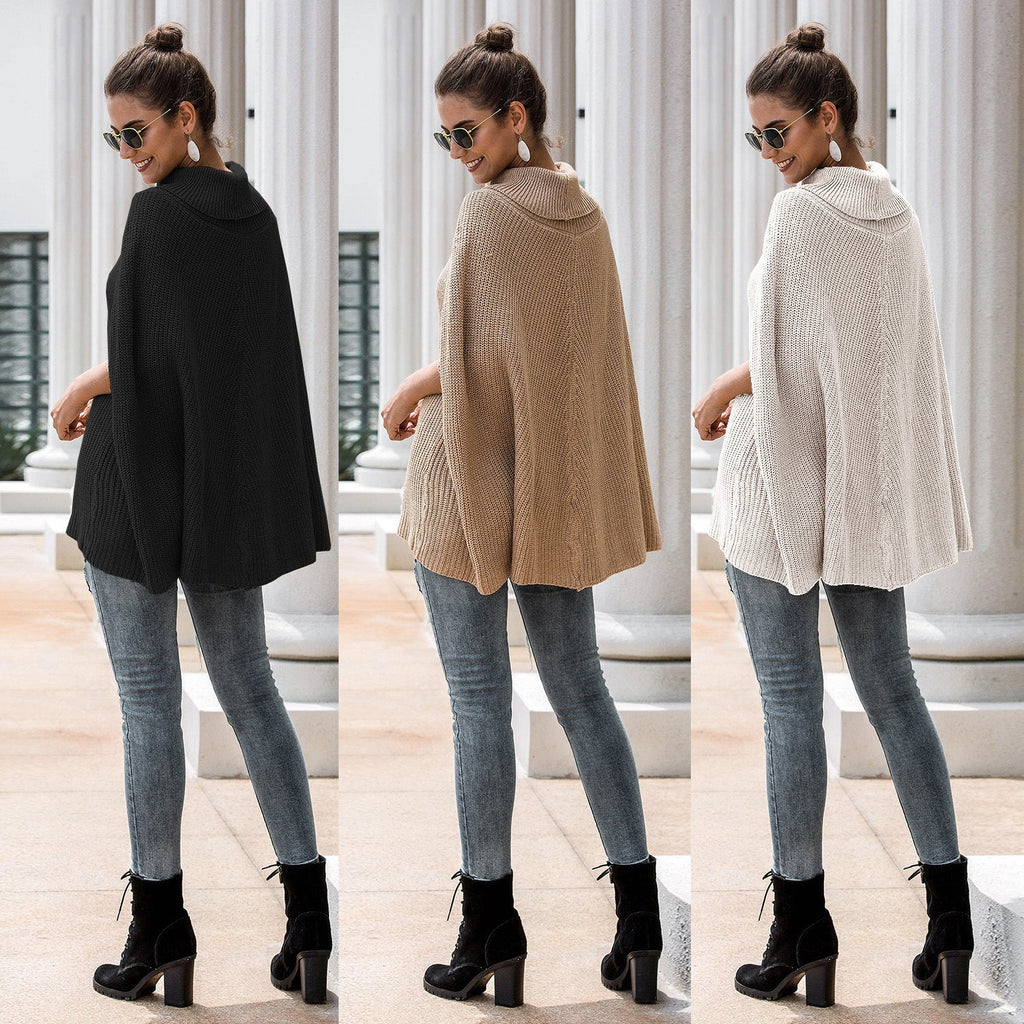 Women's Cape Sweater with Textured Design and Wide Cut