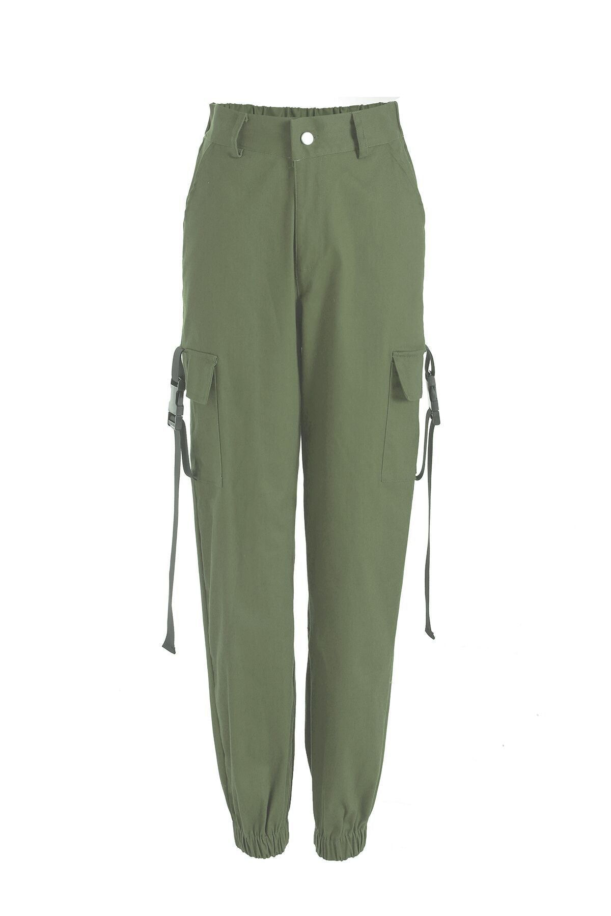 Women's Cargo Pants with Elastic Waist and Practical Side Pockets