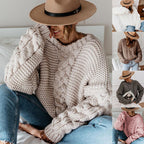 Women's Chunky Knit Sweater with Decorative Cable Details and Relaxed Fit