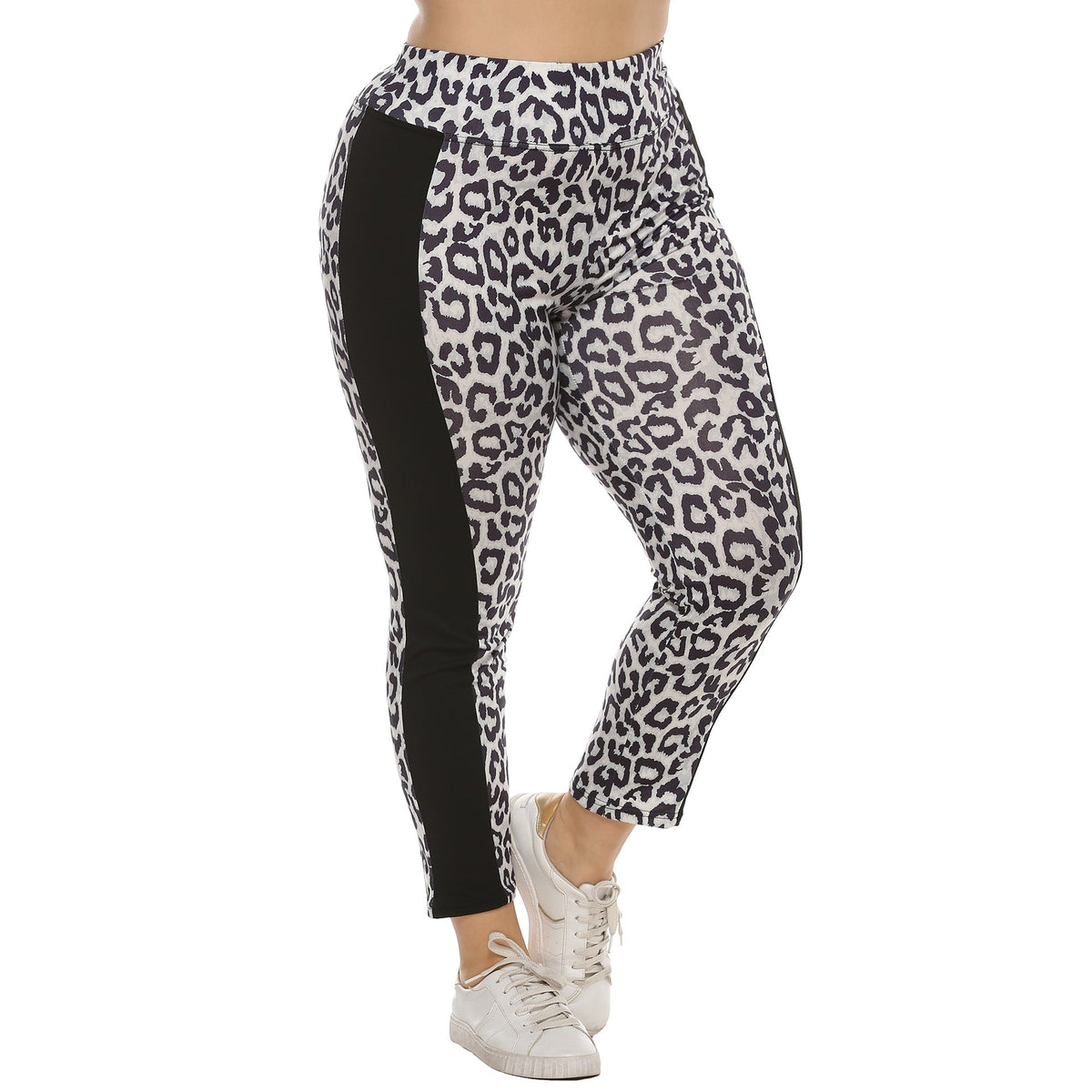 Women's Fitted Animal Print Leggings with Contrast Side Stripes