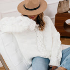 Women's Chunky Knit Sweater with Decorative Cable Details and Relaxed Fit