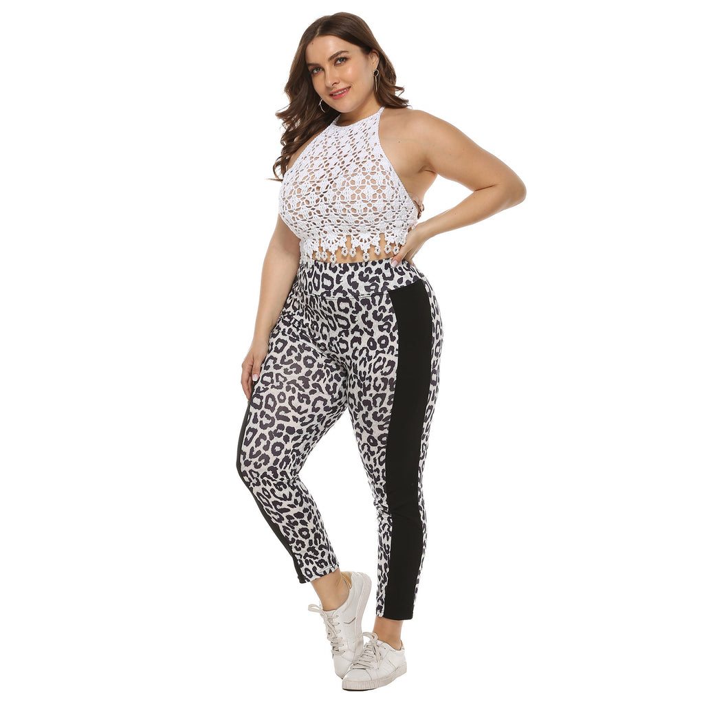 Women's Fitted Animal Print Leggings with Contrast Side Stripes