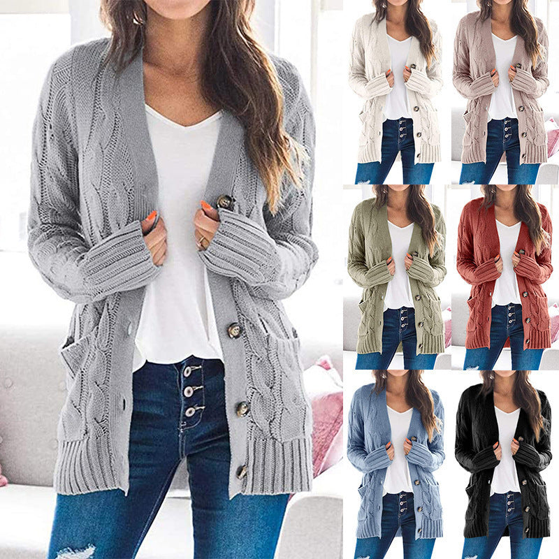 Women's Chunky Knit Cardigan with Cable Knit Pattern and Pockets