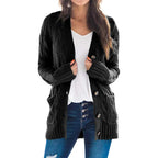 Women's Chunky Knit Cardigan with Cable Knit Pattern and Pockets