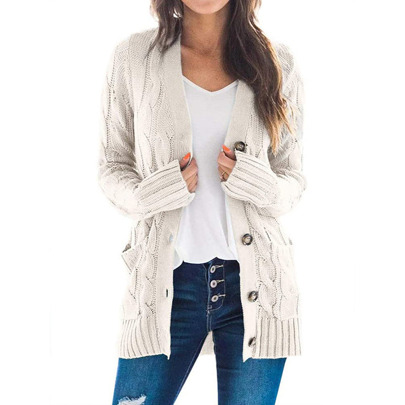 Women's Chunky Knit Cardigan with Cable Knit Pattern and Pockets
