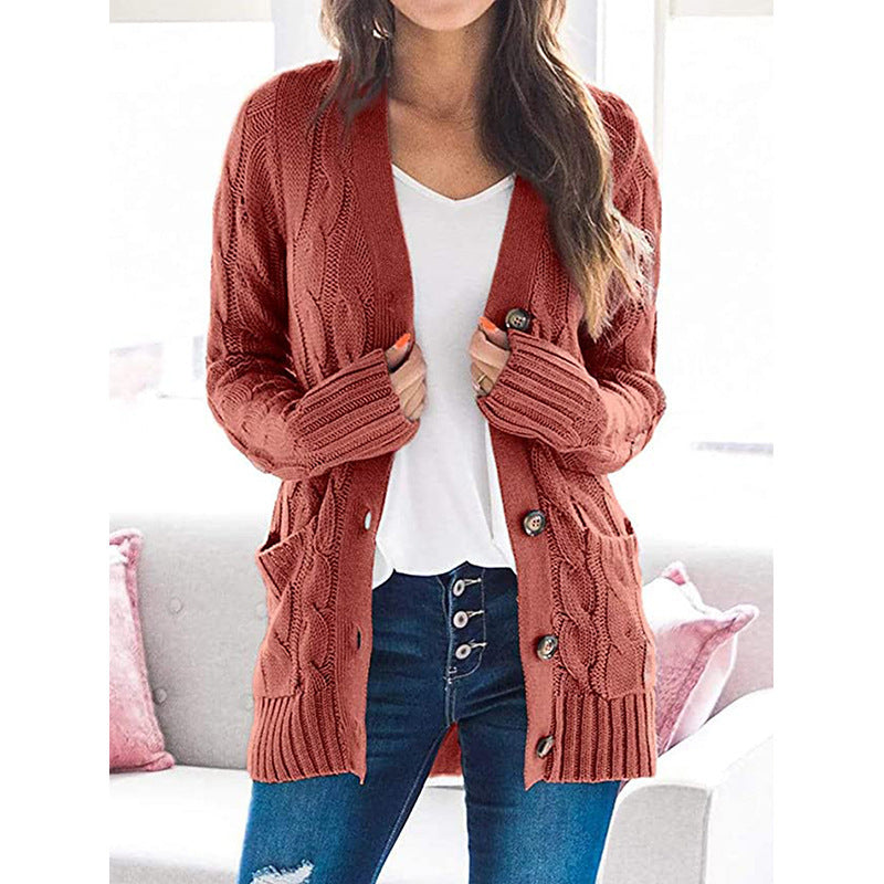 Women's Chunky Knit Cardigan with Cable Knit Pattern and Pockets