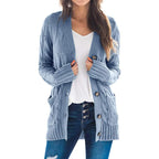 Women's Chunky Knit Cardigan with Cable Knit Pattern and Pockets