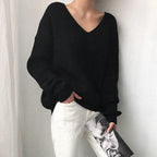 Women's Elegant V-Neck Knit Sweater with Textured Design