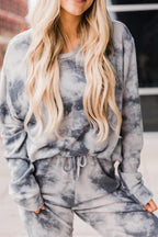 Women's Casual Jogging Suit in Soft Fleece with Tie-Dye Design