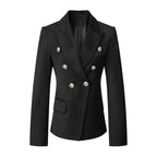 Women's Elegant Double-Breasted Blazer Jacket with Gold Buttons