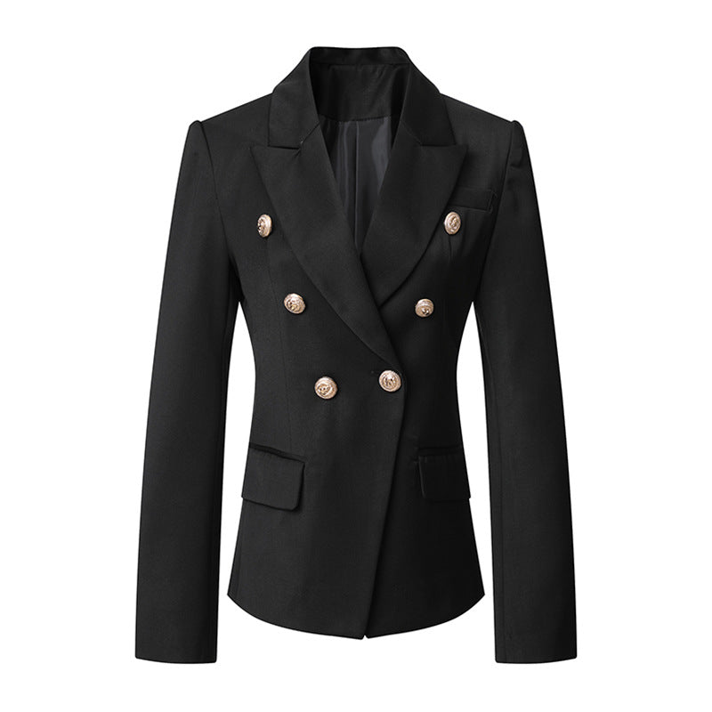 Women's Elegant Double-Breasted Blazer Jacket with Gold Buttons