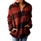 Women's Fleece Pullover with Plaid Pattern