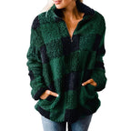 Women's Fleece Pullover with Plaid Pattern
