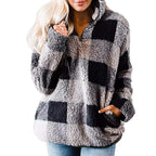 Women's Fleece Pullover with Plaid Pattern