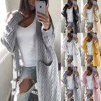 Women's Patterned Knit Coat with Pockets and Open Cut