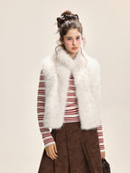 Women's Fluffy Vest with Stand-Up Collar White