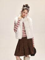 Women's Fluffy Vest with Stand-Up Collar White