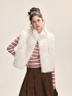 Women's Fluffy Vest with Stand-Up Collar White
