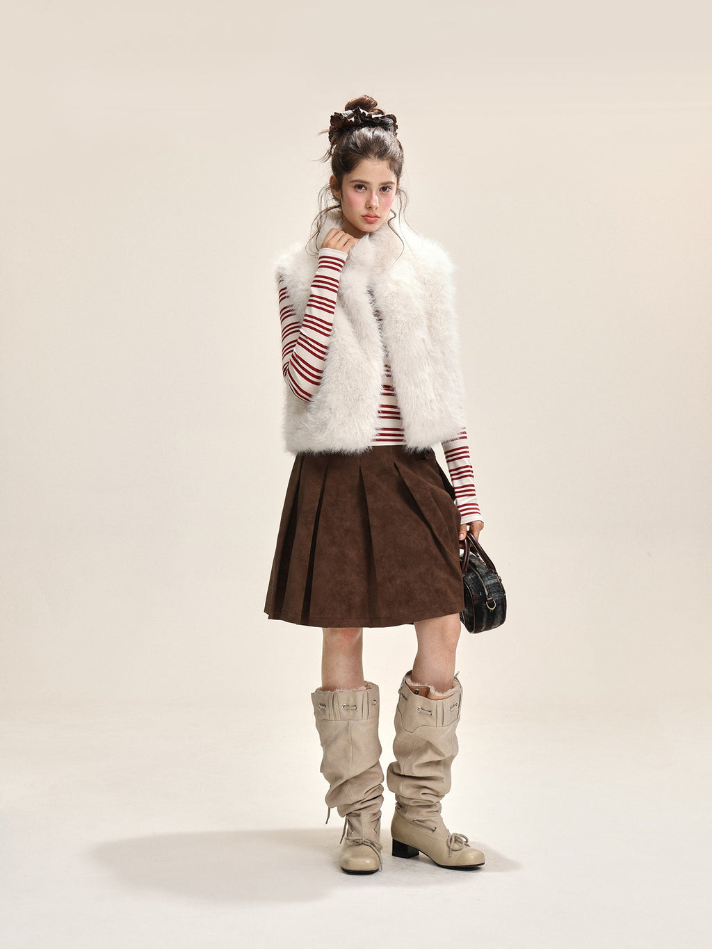 Women's Fluffy Vest with Stand-Up Collar White