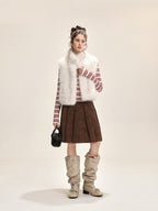Women's Fluffy Vest with Stand-Up Collar White