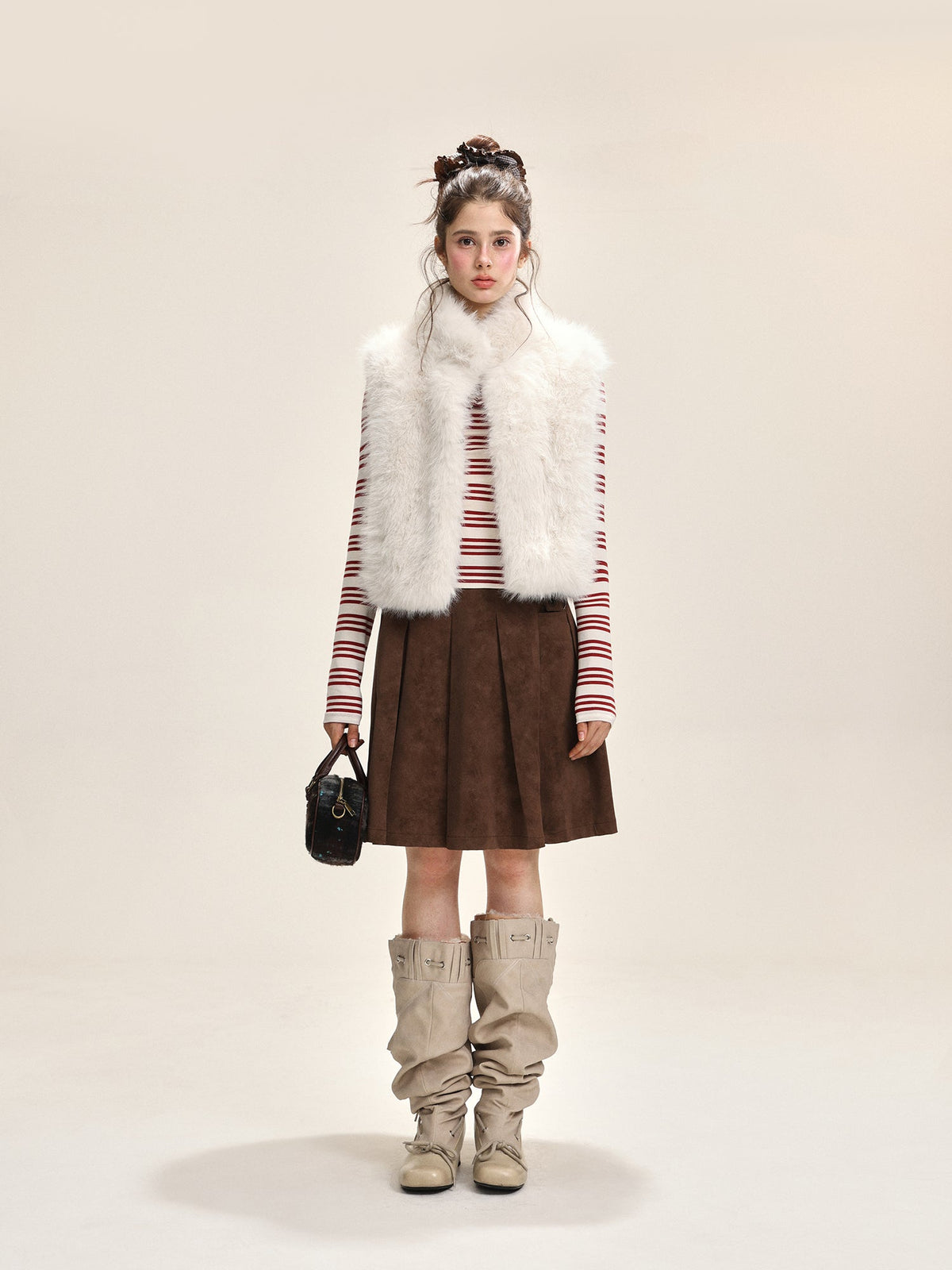 Women's Fluffy Vest with Stand-Up Collar White