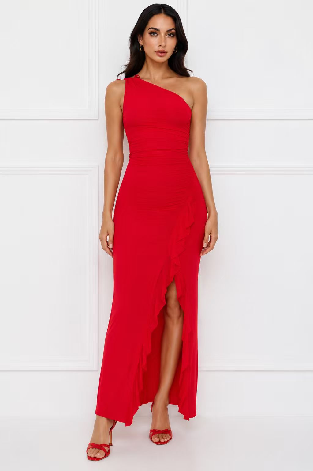 Women's Asymmetrical Maxi Dress with Ruffle Details