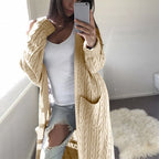 Women's Patterned Knit Coat with Pockets and Open Cut