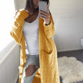 Women's Patterned Knit Coat with Pockets and Open Cut