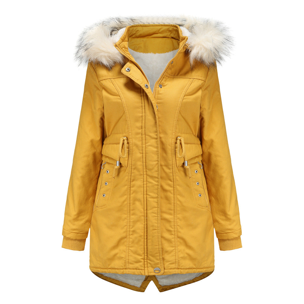 Women's Modern Parka with Removable Faux Fur Collar and Side Pockets