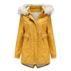Women's Modern Parka with Removable Faux Fur Collar and Side Pockets